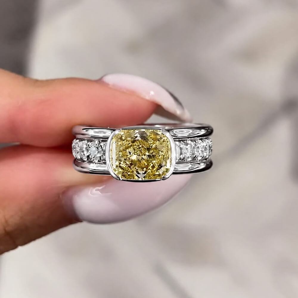 Luxury Jewelry Half Bezel Cushion Cut Canary Sapphire Engagement Ring