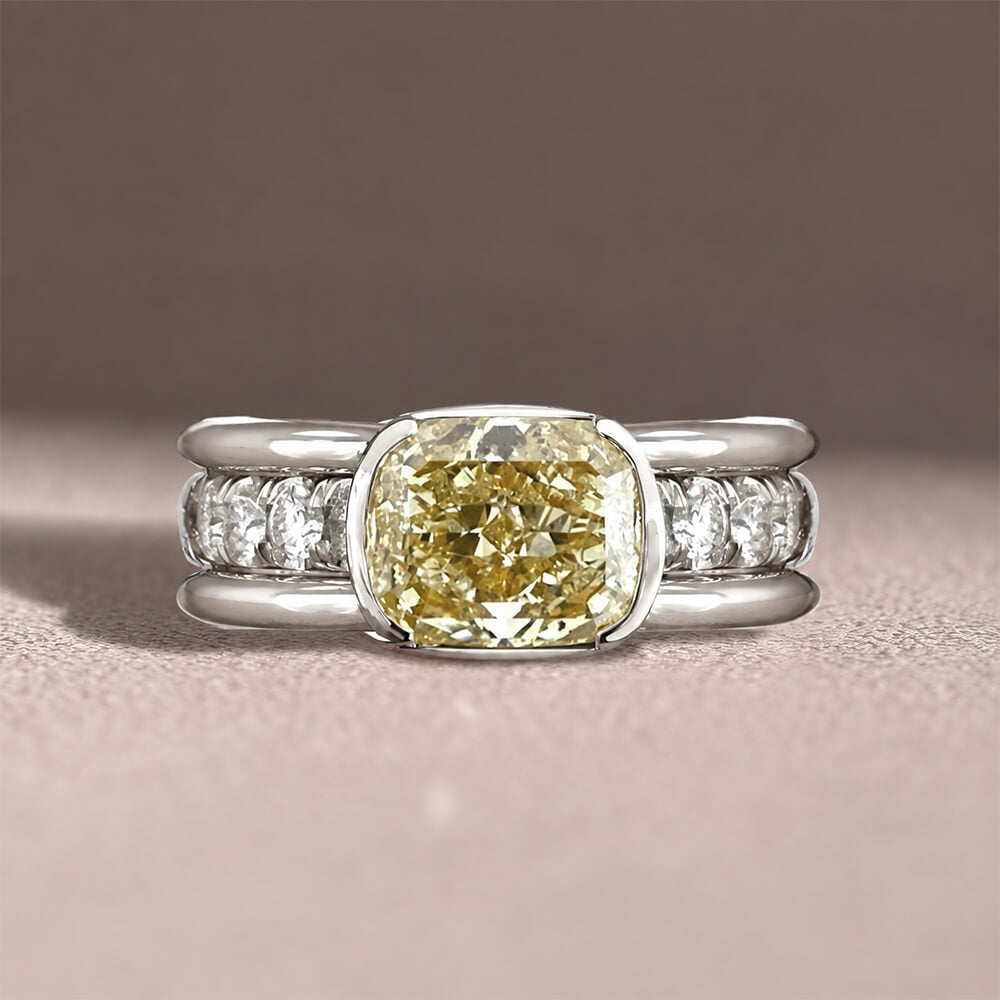 Luxury Jewelry Half Bezel Cushion Cut Canary Sapphire Engagement Ring