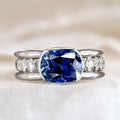 Luxury Jewelry Half Bezel Cushion Cut Blue Sapphire Engagement Ring