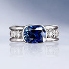 Luxury Jewelry Half Bezel Cushion Cut Blue Sapphire Engagement Ring