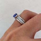 Luxury Jewelry Half Bezel Cushion Cut Blue Sapphire Engagement Ring