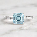 Luxury Jewelry Asscher & Baguette Cut Aquamarine Sapphire Engagement Ring
