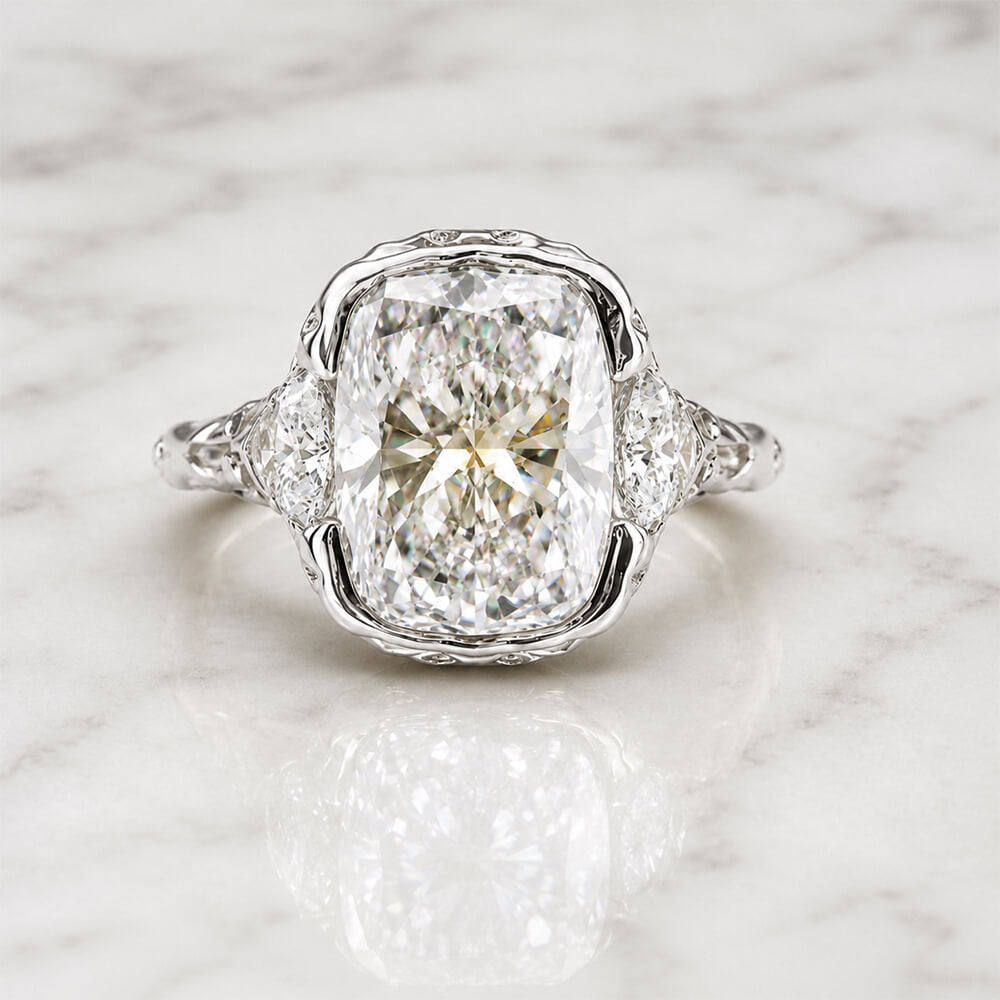 Luxury Jewelry Three Stone Cushion Cut White Sapphire Engagement Ring