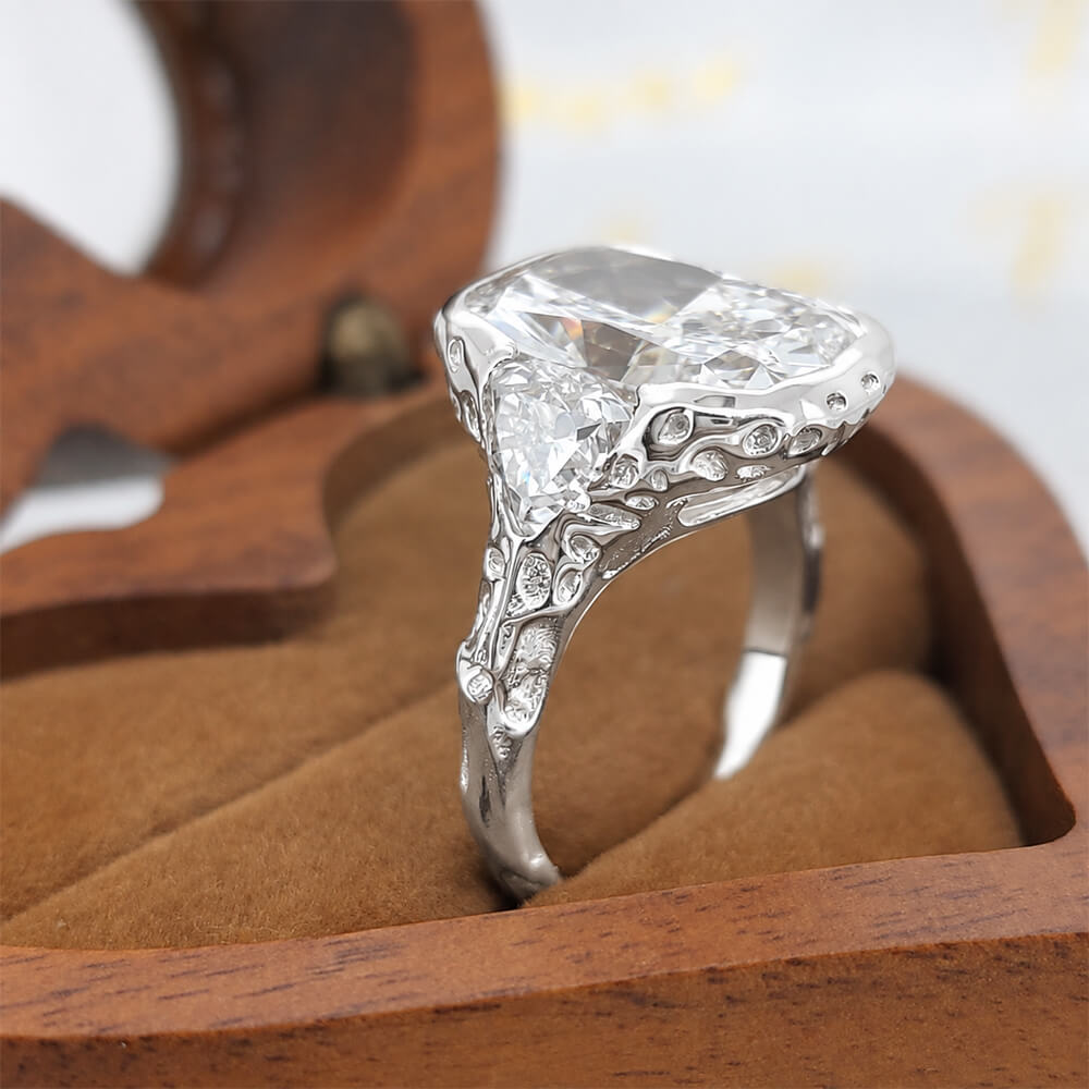Luxury Jewelry Three Stone Cushion Cut White Sapphire Engagement Ring