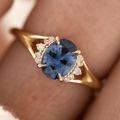 Yellow Gold Half Halo Oval Cut Blue Sapphire Engagement Ring