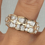 Unique Design Yellow Gold Round & Baguette Cut White Sapphire Half Eternity Wedding Band For Women