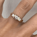 Vintage Yellow Gold Three Stone Round Cut White Sapphire Engagement Ring
