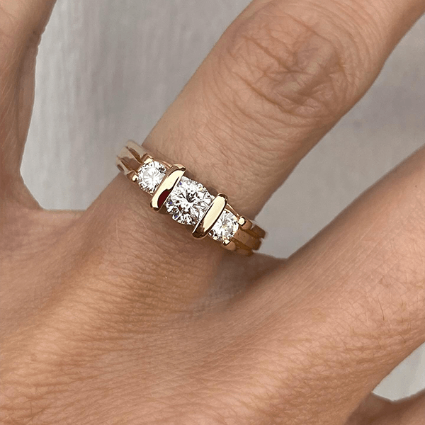 Vintage Yellow Gold Three Stone Round Cut White Sapphire Engagement Ring