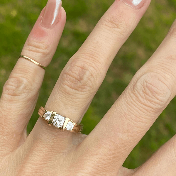 Vintage Yellow Gold Three Stone Round Cut White Sapphire Engagement Ring