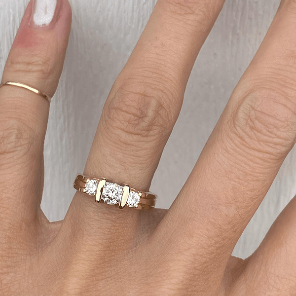 Vintage Yellow Gold Three Stone Round Cut White Sapphire Engagement Ring
