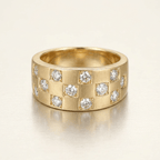 Checkerboard Design Yellow Gold Round Cut White Sapphire Half Eternity Wedding Band For Women