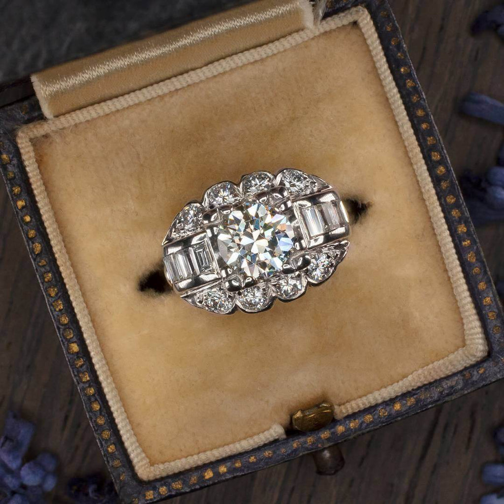 Vintage Halo Round Cut White Sapphire Engagement Ring