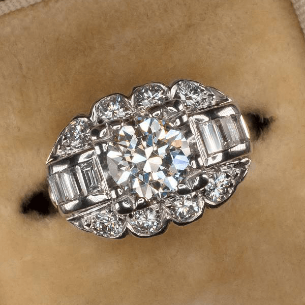 Vintage Halo Round Cut White Sapphire Engagement Ring