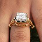 Solitaire Two Tone Vintage Asscher Cut White Sapphire Engagement Ring