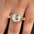 Solitaire Two Tone Vintage Asscher Cut White Sapphire Engagement Ring
