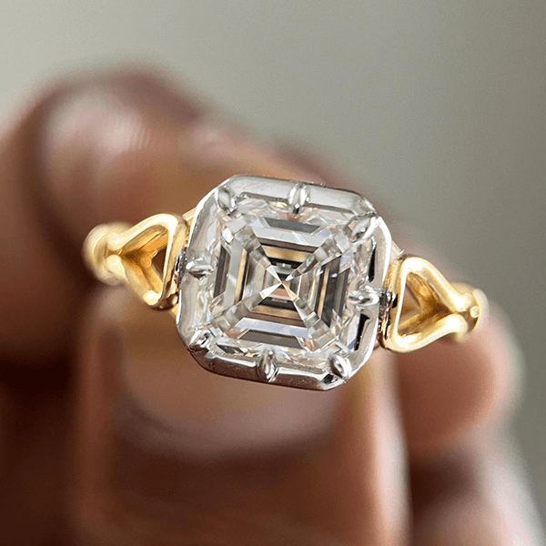 Solitaire Two Tone Vintage Asscher Cut White Sapphire Engagement Ring