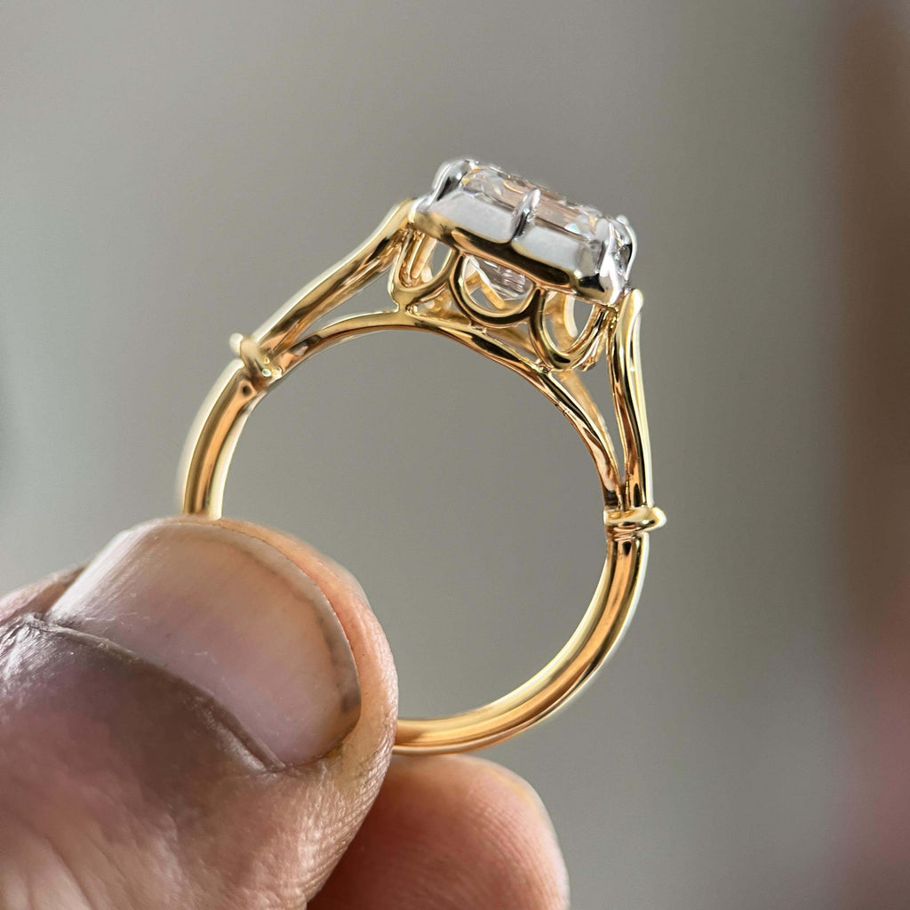 Solitaire Two Tone Vintage Asscher Cut White Sapphire Engagement Ring