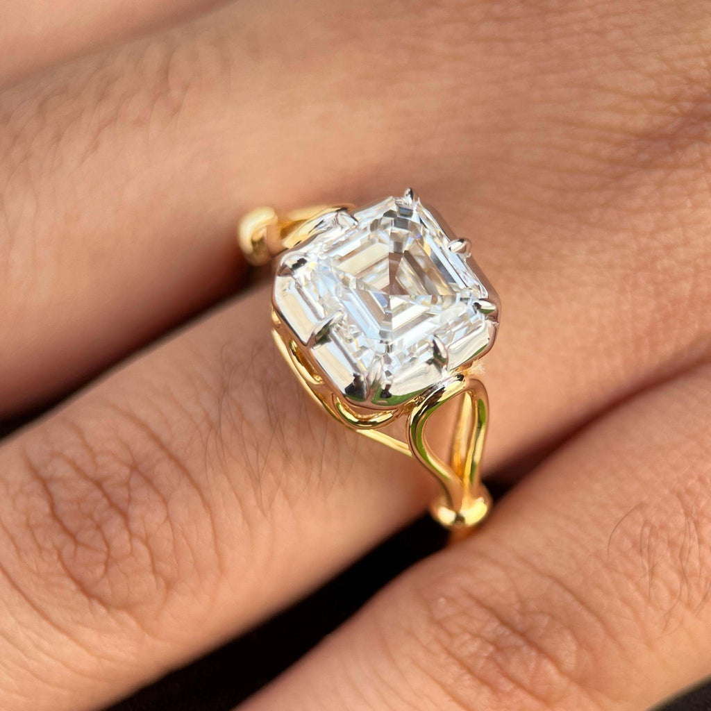 Solitaire Two Tone Vintage Asscher Cut White Sapphire Engagement Ring