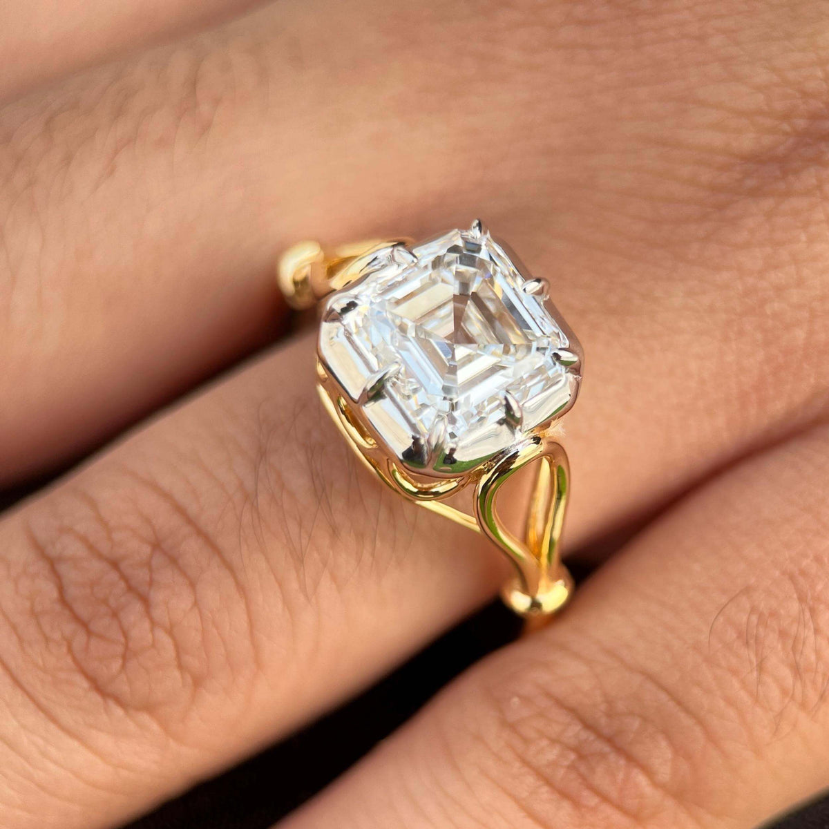 Solitaire Two Tone Vintage Asscher Cut White Sapphire Engagement Ring