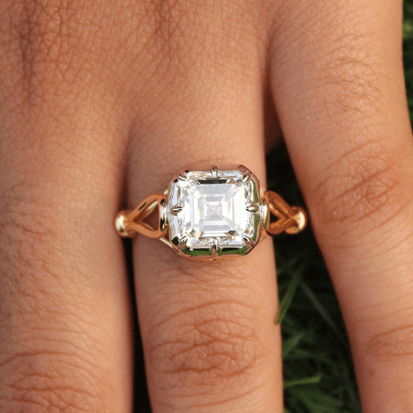 Solitaire Two Tone Vintage Asscher Cut White Sapphire Engagement Ring