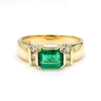 Luxury Jewelry Half Bezel Yellow Gold Emerald Cut Emerald Sapphire Engagement Ring