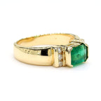 Luxury Jewelry Half Bezel Yellow Gold Emerald Cut Emerald Sapphire Engagement Ring