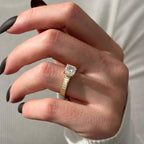 Luxury Jewelry Yellow Gold Solitaire Asscher Cut White Sapphire Engagement Ring