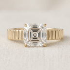 Luxury Jewelry Yellow Gold Solitaire Asscher Cut White Sapphire Engagement Ring