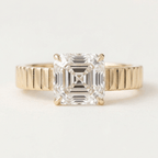 Luxury Jewelry Yellow Gold Solitaire Asscher Cut White Sapphire Engagement Ring