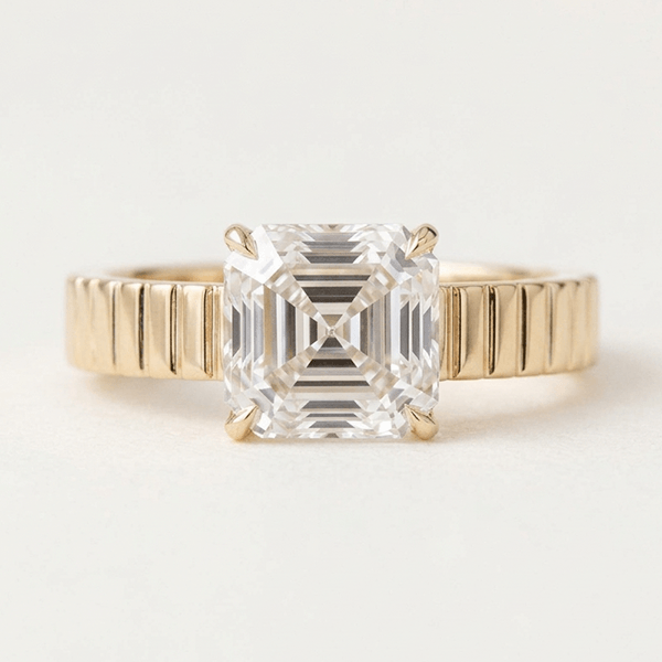 Luxury Jewelry Yellow Gold Solitaire Asscher Cut White Sapphire Engagement Ring