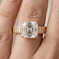 Luxury Jewelry Yellow Gold Solitaire Asscher Cut White Sapphire Engagement Ring