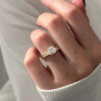 Luxury Jewelry Yellow Gold Solitaire Asscher Cut White Sapphire Engagement Ring