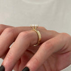 Luxury Jewelry Yellow Gold Solitaire Asscher Cut White Sapphire Engagement Ring