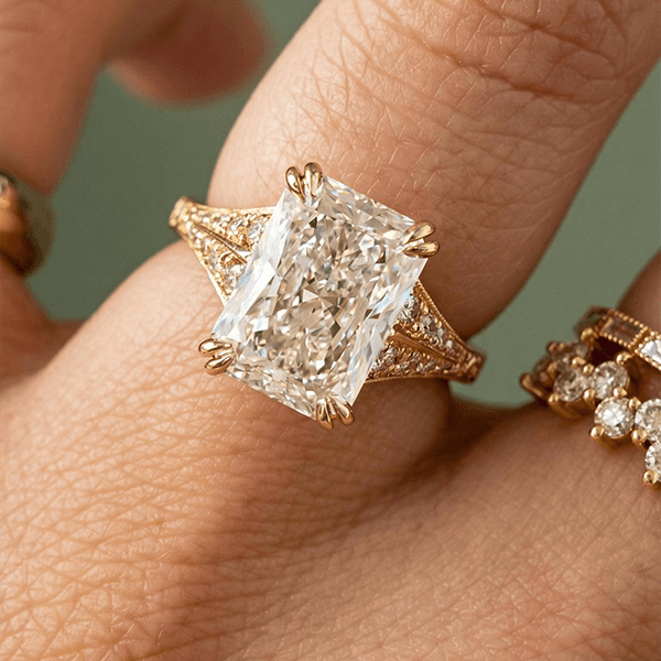 Luxury Jewelry Yellow Gold Double Prong Radiant Cut White Sapphire Engagement Ring