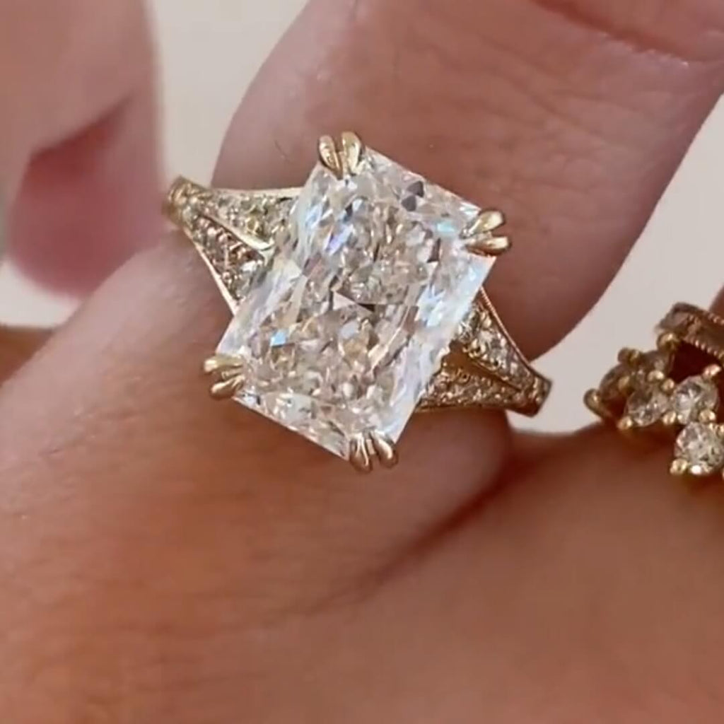 Luxury Jewelry Yellow Gold Double Prong Radiant Cut White Sapphire Engagement Ring