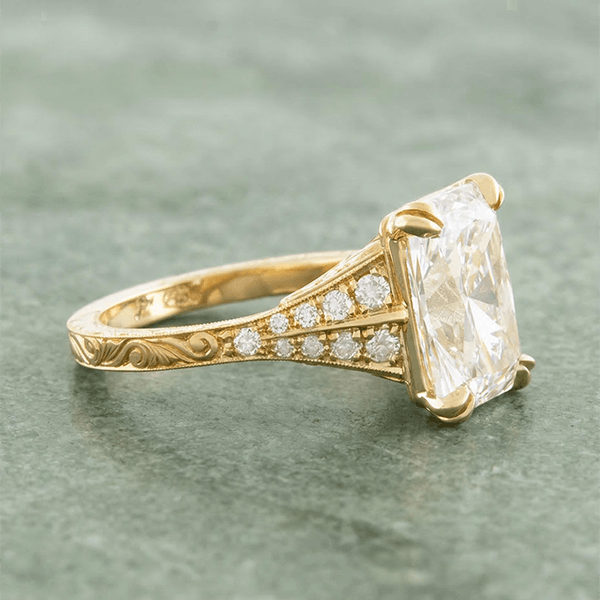 Luxury Jewelry Yellow Gold Double Prong Radiant Cut White Sapphire Engagement Ring