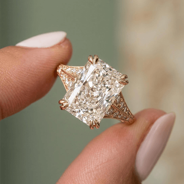 Luxury Jewelry Yellow Gold Double Prong Radiant Cut White Sapphire Engagement Ring