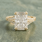 Luxury Jewelry Yellow Gold Double Prong Radiant Cut White Sapphire Engagement Ring