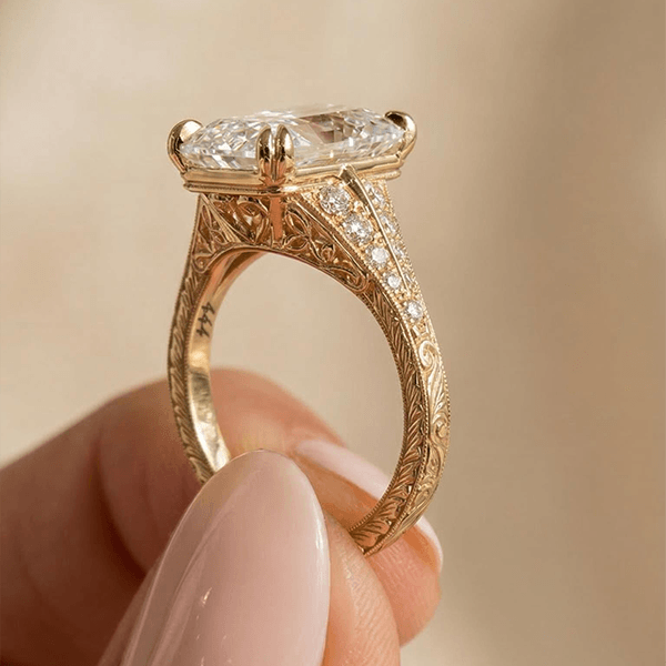 Luxury Jewelry Yellow Gold Double Prong Radiant Cut White Sapphire Engagement Ring