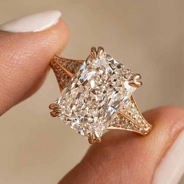 Luxury Jewelry Yellow Gold Double Prong Radiant Cut White Sapphire Engagement Ring