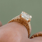 Luxury Jewelry Yellow Gold Double Prong Radiant Cut White Sapphire Engagement Ring