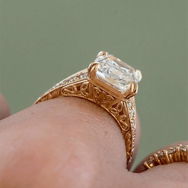 Luxury Jewelry Yellow Gold Double Prong Radiant Cut White Sapphire Engagement Ring