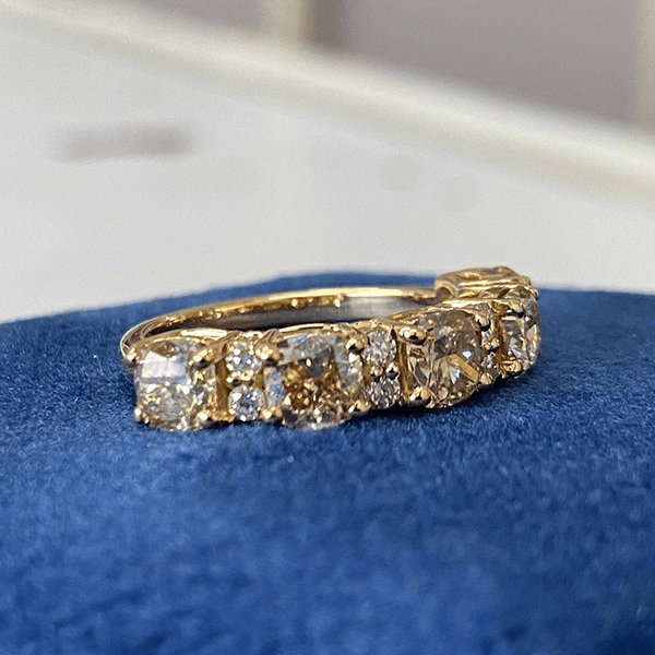 Luxury Jewelry Yellow Gold Cushion Cut Canary Sapphire Half Eternity Wedding Band For Women