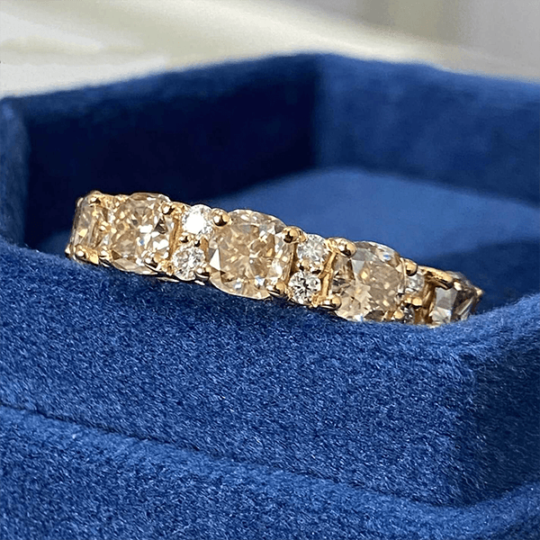 Luxury Jewelry Yellow Gold Cushion Cut Canary Sapphire Half Eternity Wedding Band For Women