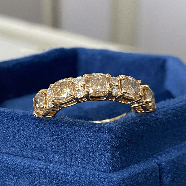 Luxury Jewelry Yellow Gold Cushion Cut Canary Sapphire Half Eternity Wedding Band For Women