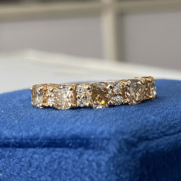Luxury Jewelry Yellow Gold Cushion Cut Canary Sapphire Half Eternity Wedding Band For Women