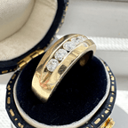Elegant Yellow Gold Channel Five Stone Round Cut White Sapphire Half Eternity Wedding Band For Women