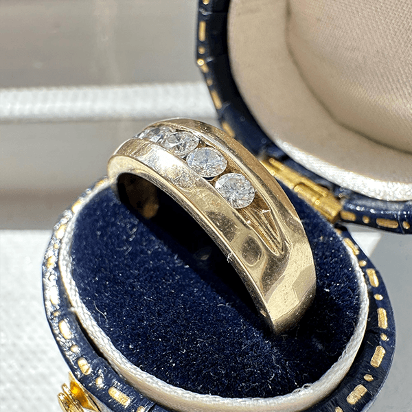 Elegant Yellow Gold Channel Five Stone Round Cut White Sapphire Half Eternity Wedding Band For Women