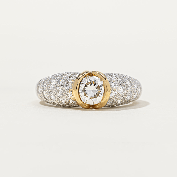 Two Tone Bezel Round Cut White Sapphire Pave Half Eternity Wedding Band For Women