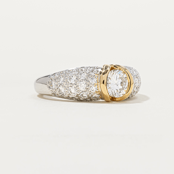 Two Tone Bezel Round Cut White Sapphire Pave Half Eternity Wedding Band For Women